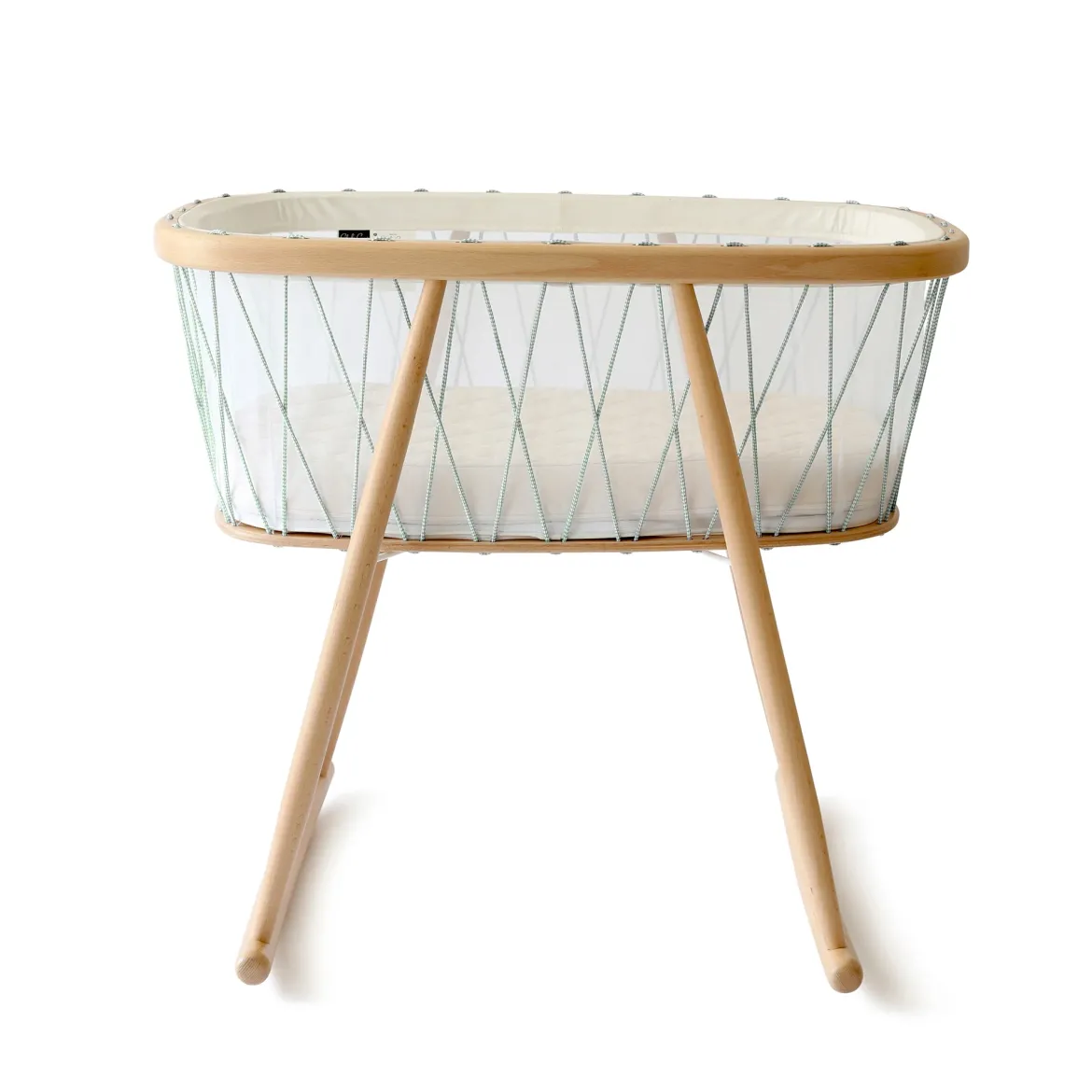 Babywiege KUMI inkl. Matratze | Schnüre in Moosgrün