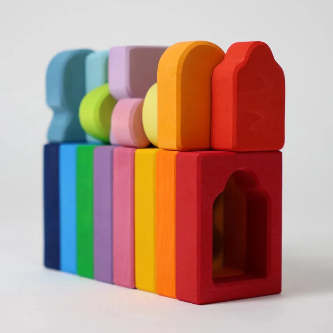 Bauspiel Fenster | 16 bunte Holzteile im Holzrahmen
