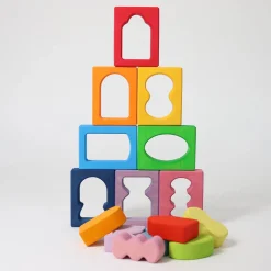 Bauspiel Fenster | 16 bunte Holzteile im Holzrahmen