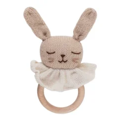 Beißring mit Rassel aus Alpakawolle | Hase beige