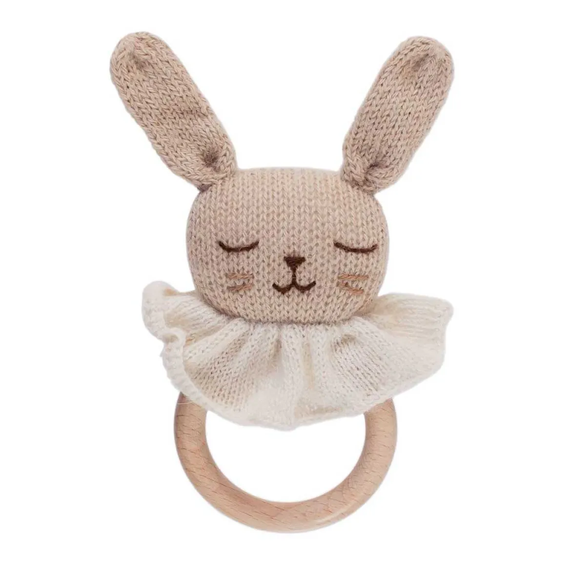 Beißring mit Rassel aus Alpakawolle | Hase beige
