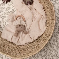 Beißring mit Rassel aus Alpakawolle | Hase beige