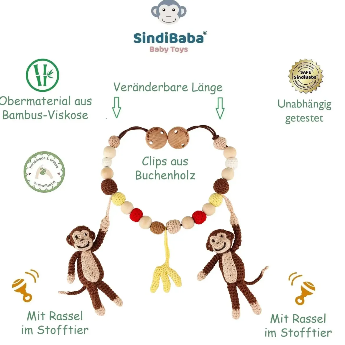 Gehäkelte Kinderwagenkette Affe CHARLIE (braun)