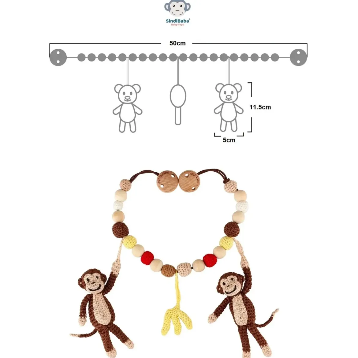 Gehäkelte Kinderwagenkette Affe CHARLIE (braun)