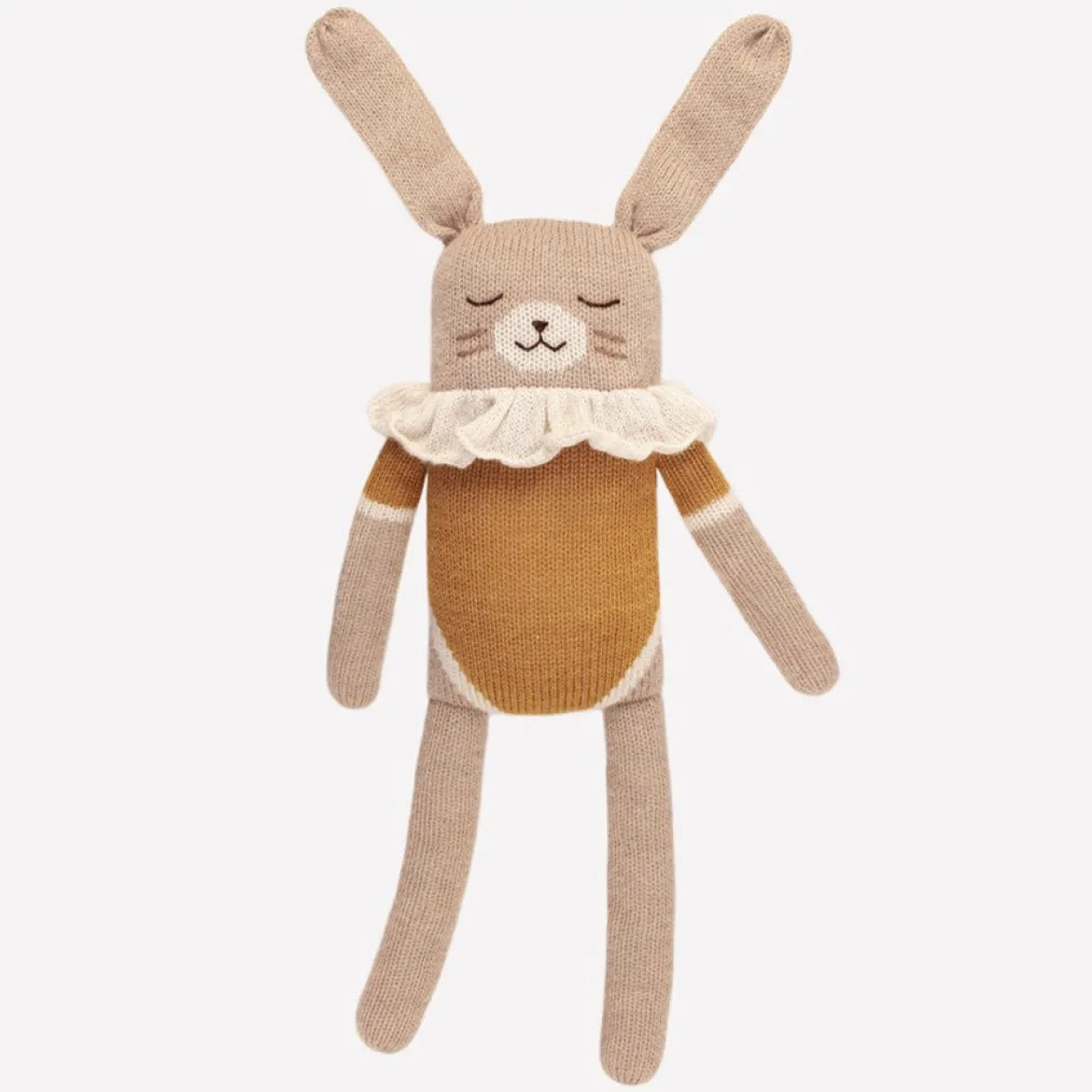 Großer Hase aus Baby-Alpakawolle | Senffarbener Body