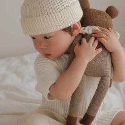 Großer Teddy aus Baby-Alpakawolle | Beiger Pyjama