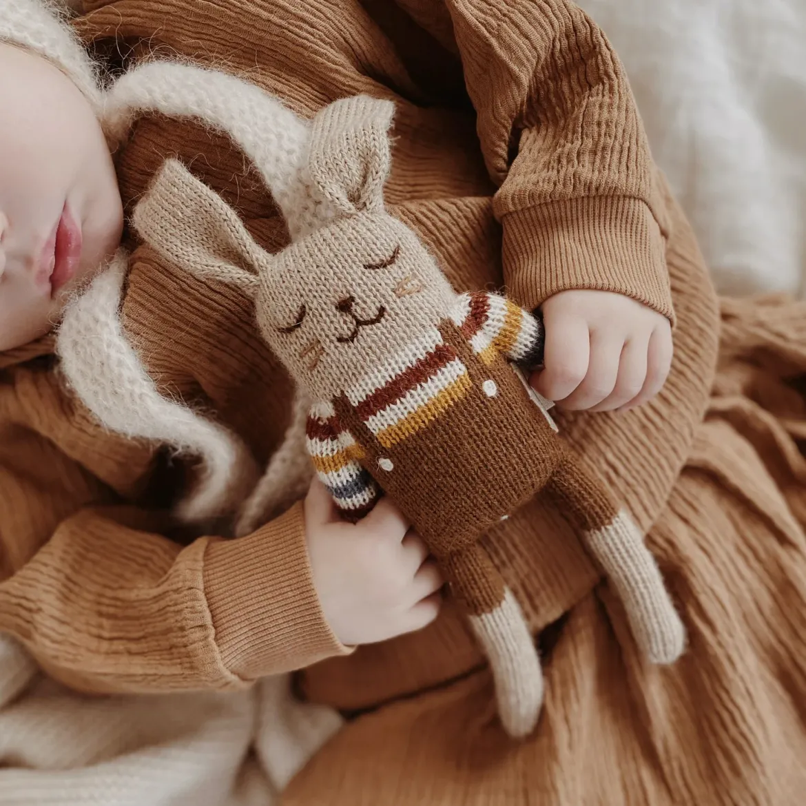 Hase aus Baby-Alpakawolle | Regenbogen-Pulli