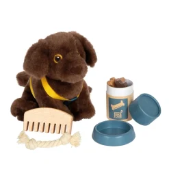 Hund mit Tasche und Pflege-Set