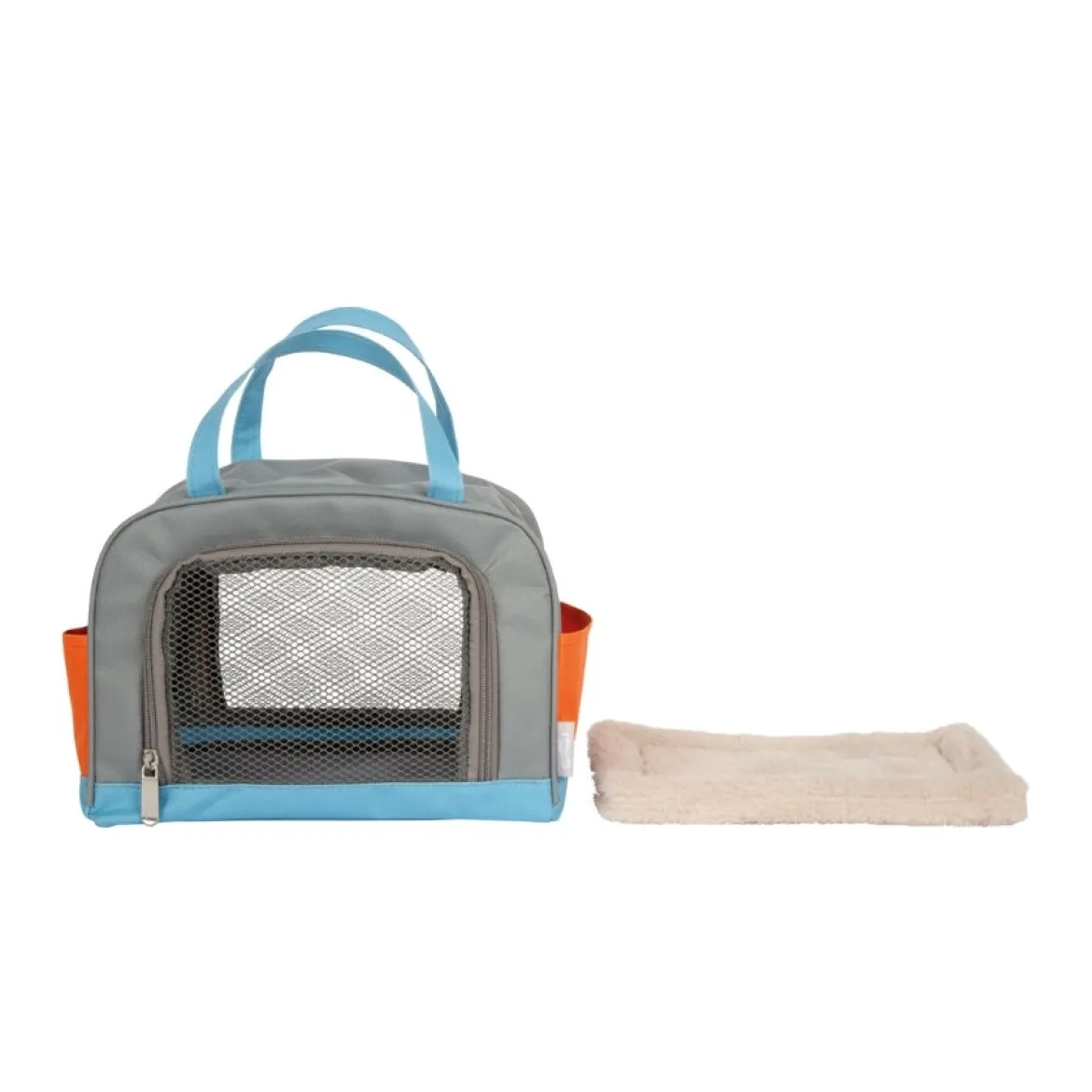 Katze mit Tasche und Pflege-Set