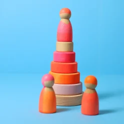 Kleiner Scheibenturm aus Naturholz | Neonpink