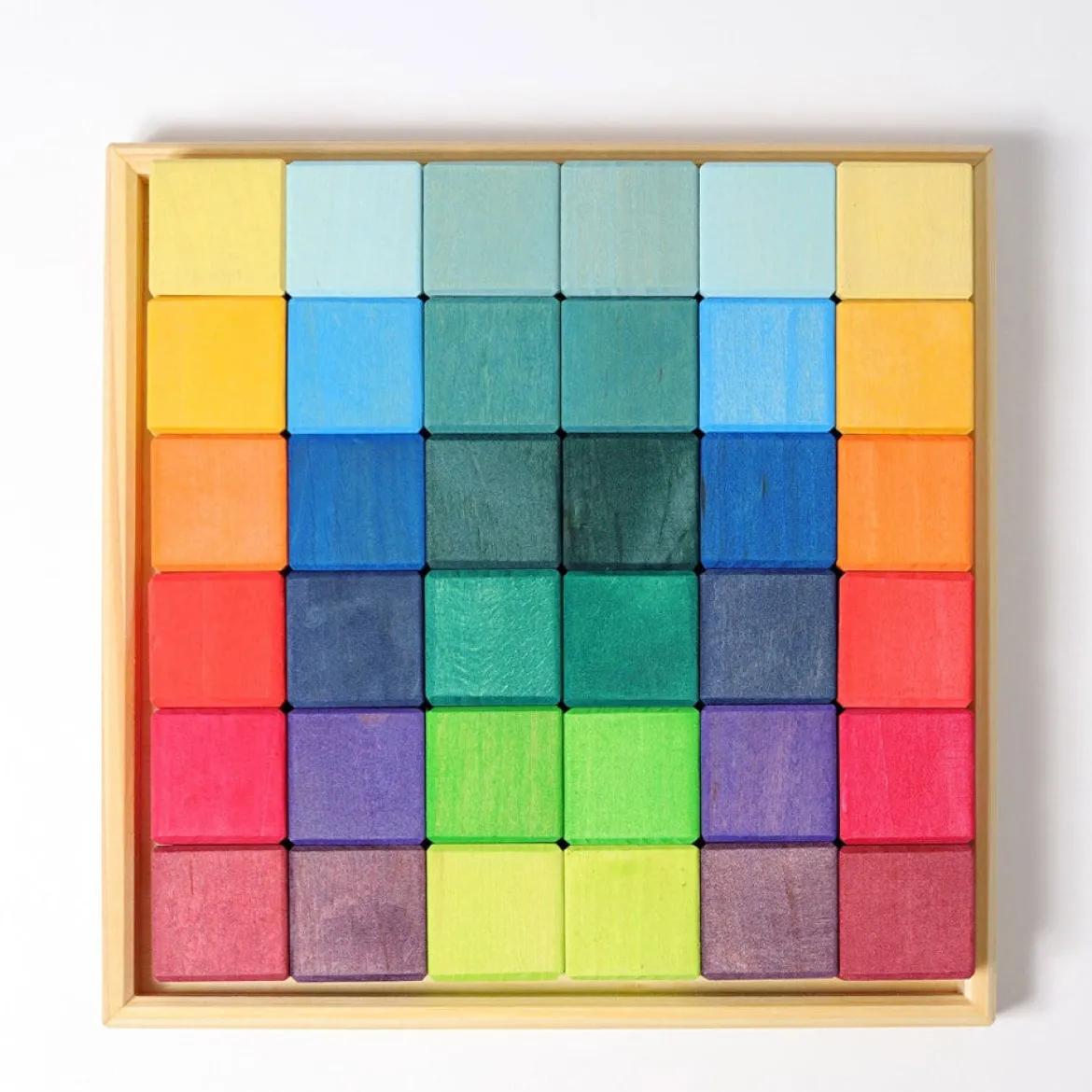 Mosaik Regenbogen | 36 Bauklötze im Holzrahmen