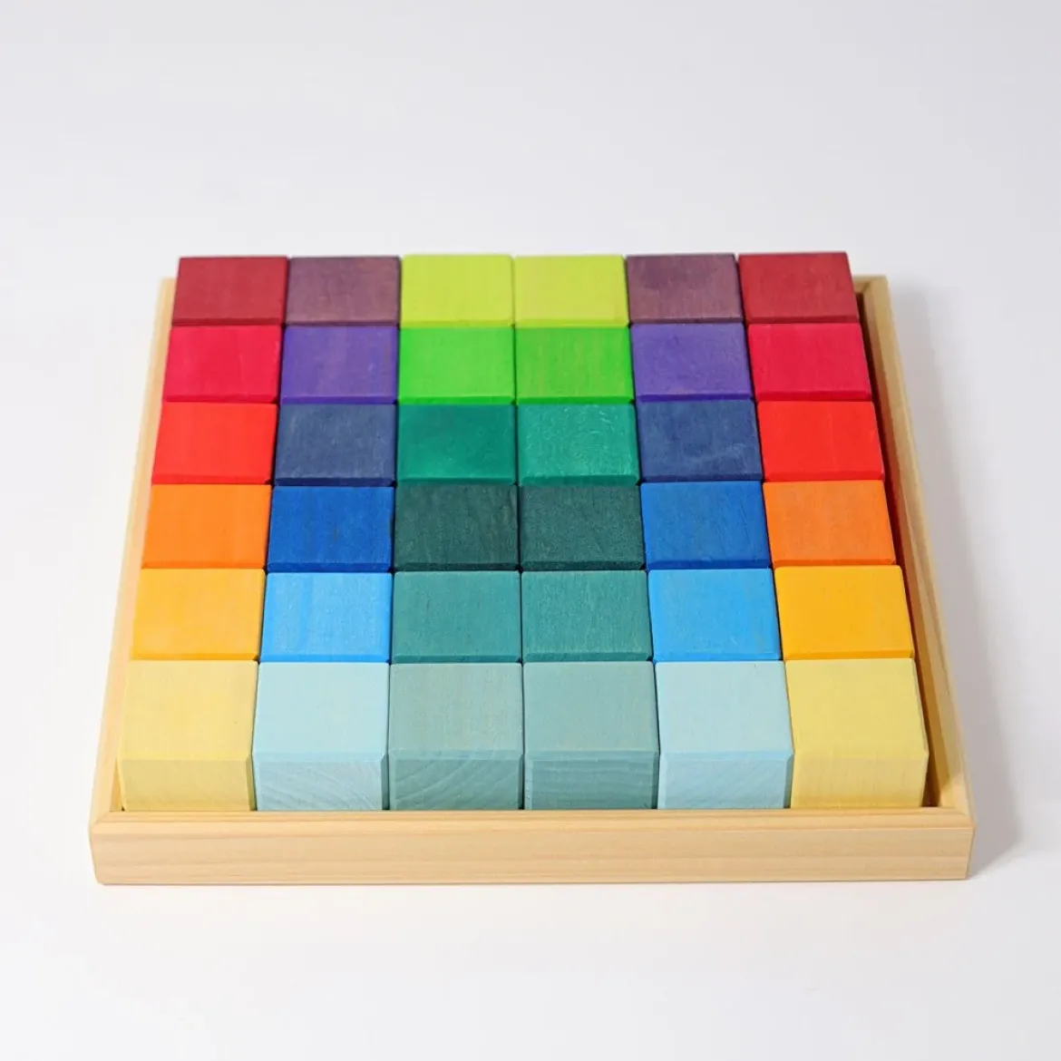 Mosaik Regenbogen | 36 Bauklötze im Holzrahmen
