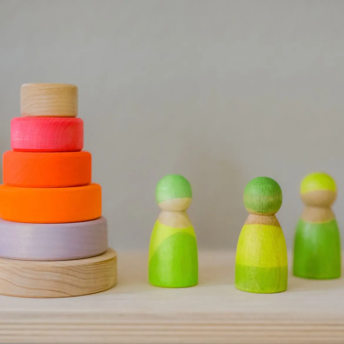 Neonfreunde Grün | 3 Figuren aus Naturholz