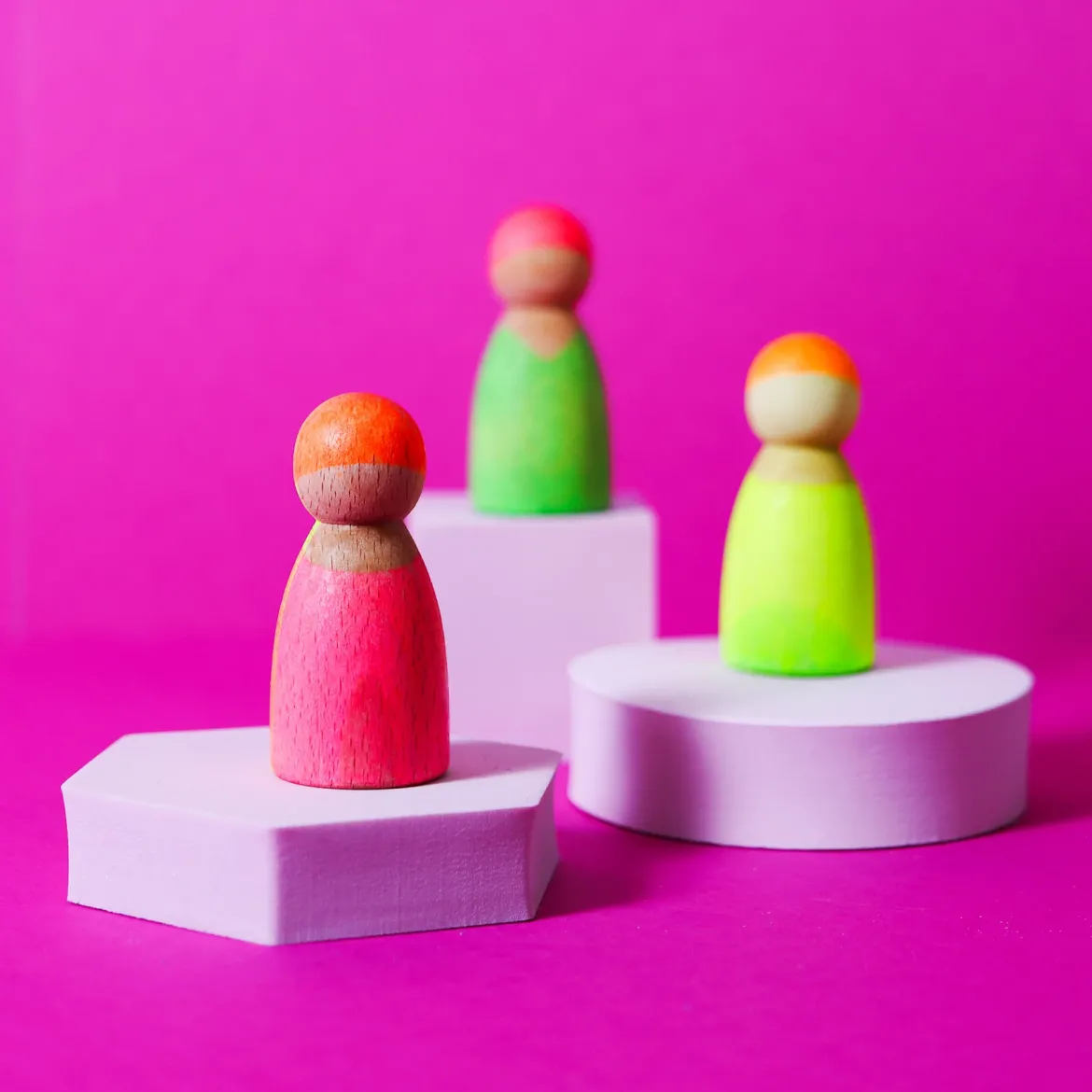Neonfreunde Mix | 3 Figuren aus Naturholz