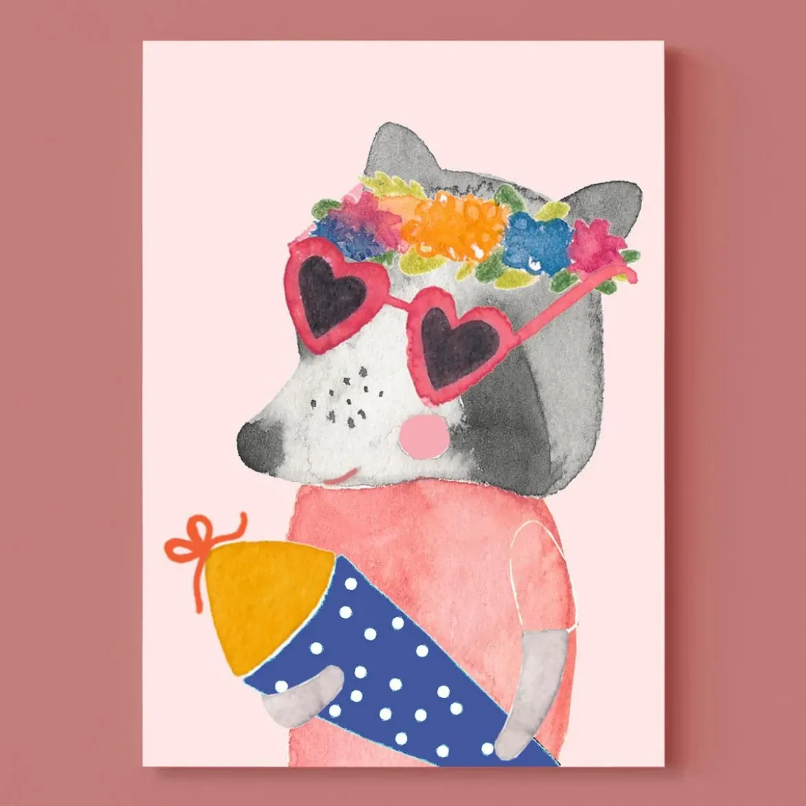 Postkarte zur Einschulung | Waschbär